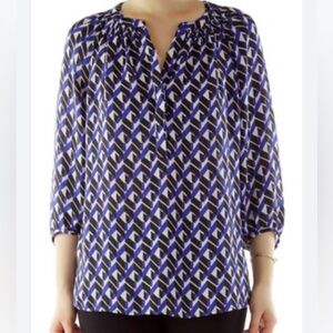 Banana Republic Blue and Black Geometric Peasant Blouse